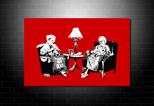 Banksy Grannies wall art, banksy knitting photo, banksy grannies art, banksy prints uk, banksy modern art