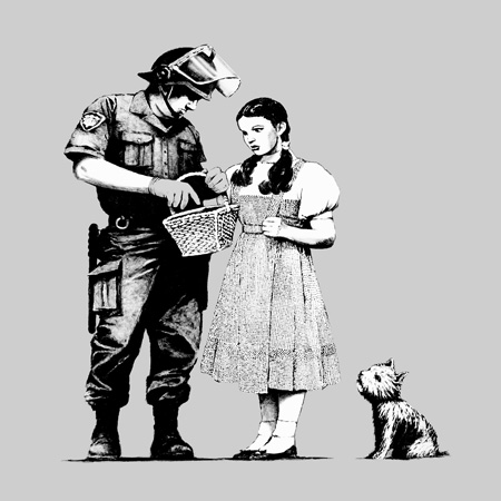 stop and search canvas, banksy wizard of oz