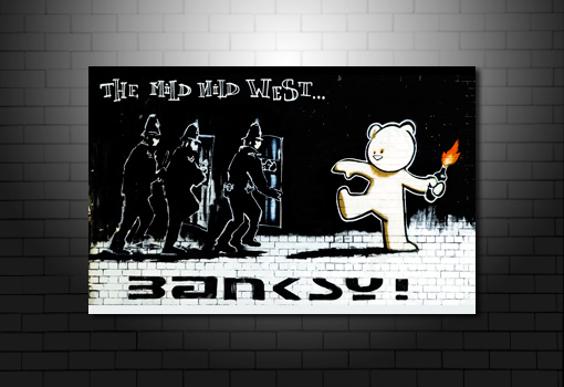 Mild West Banksy Print, banksy teddy bear canvas, banksy canvas art, banksy cops canvas, banksy canvas